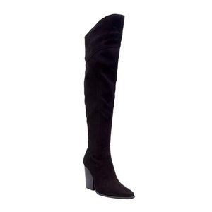Qupid SLAY 78X Black Suede PU Over the Knee Boots Size 6